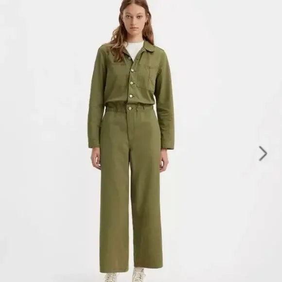 Levi's Premium ICONIC JUMPSUIT military green olive Women’s Size L NWT